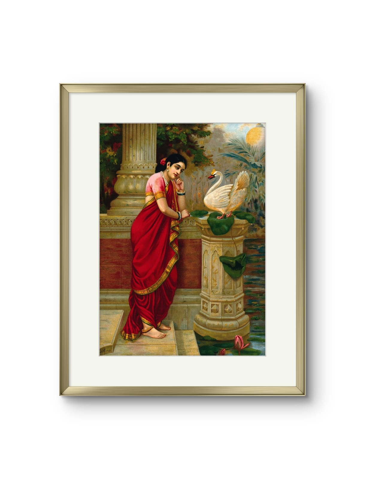 Raja Ravi Varma - Princess Damyanthi talking to the Royal swan