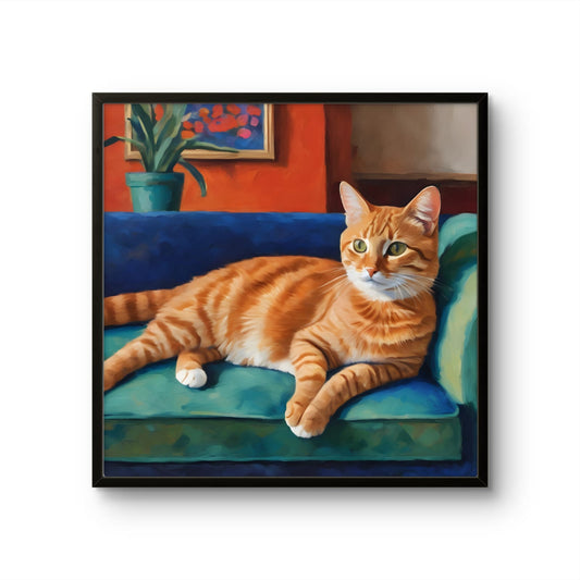 Lounging Cat abstract art print featuring gold and silver tones