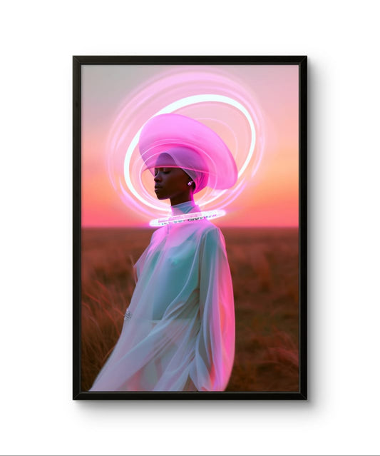 Extra-terrestrial abstract art print featuring gold and silver tones