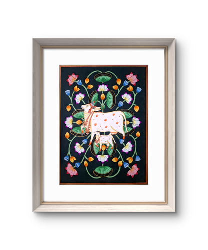 Handpainted Pichwai Cow Black Background