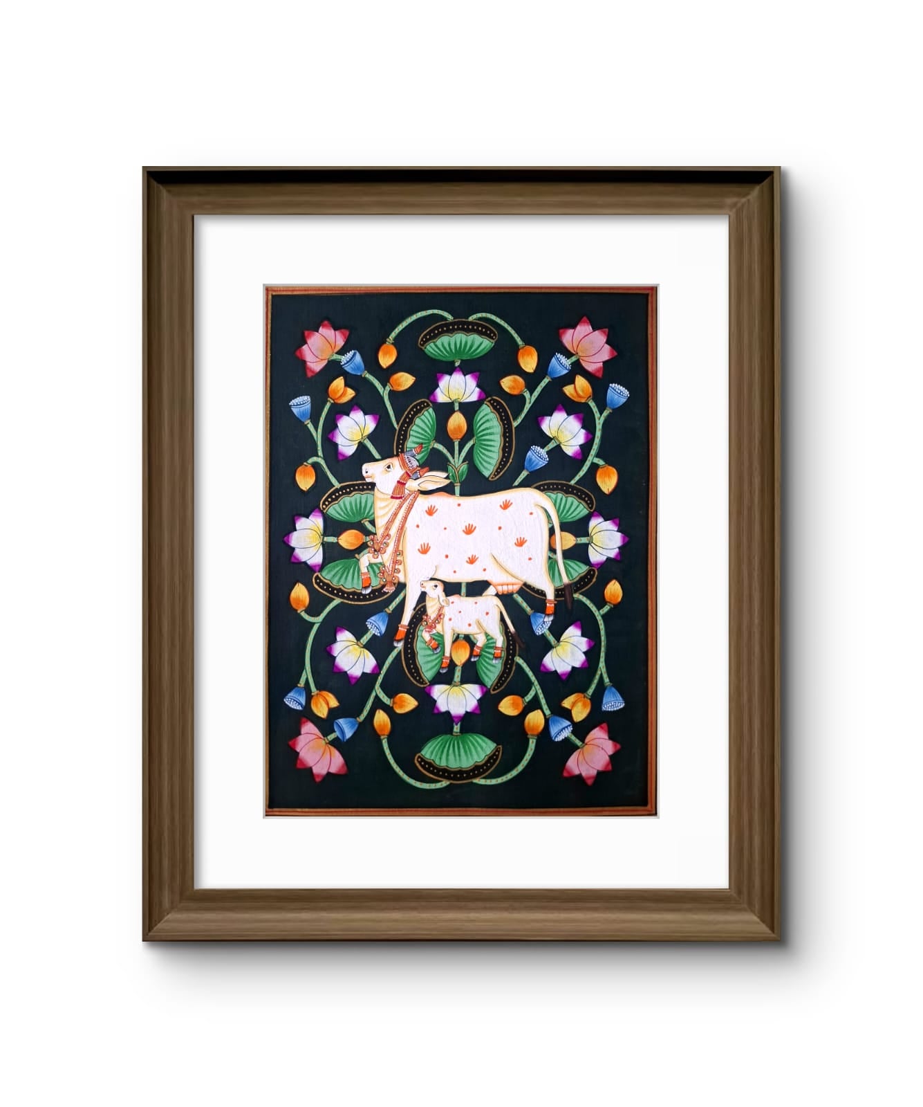 Handpainted Pichwai Cow Black Background