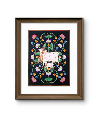 Handpainted Pichwai Cow Black Background