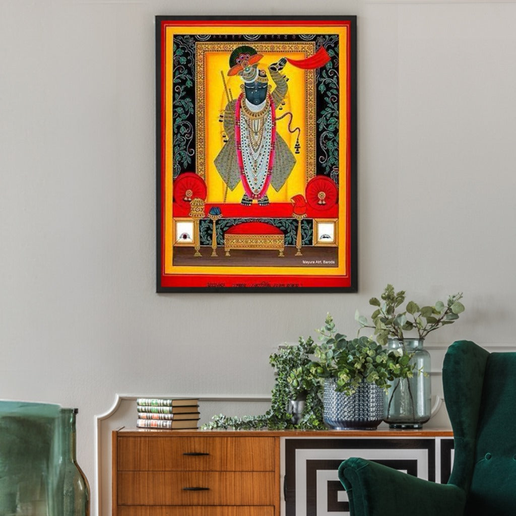 Hand Painted Pichwai Shrinathjii Yellow (3ft by 4ft) Unframed