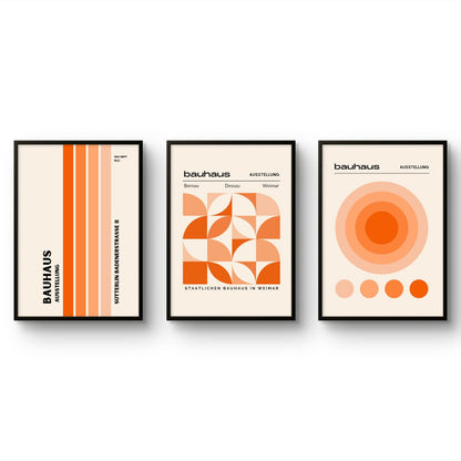 Bauhaus Orange abstract art print featuring gold and silver tones