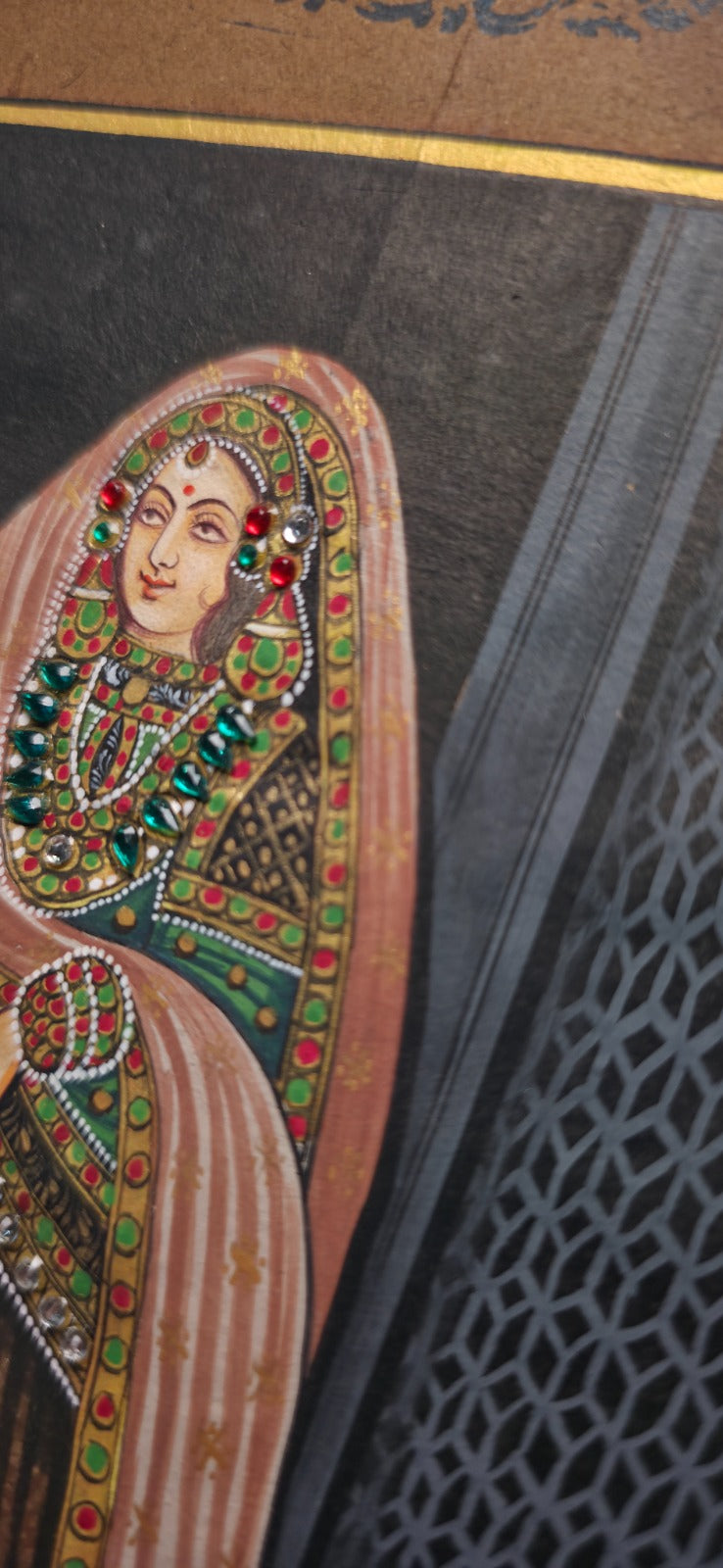 Decorative portrait of a woman with jewelry on a textured background