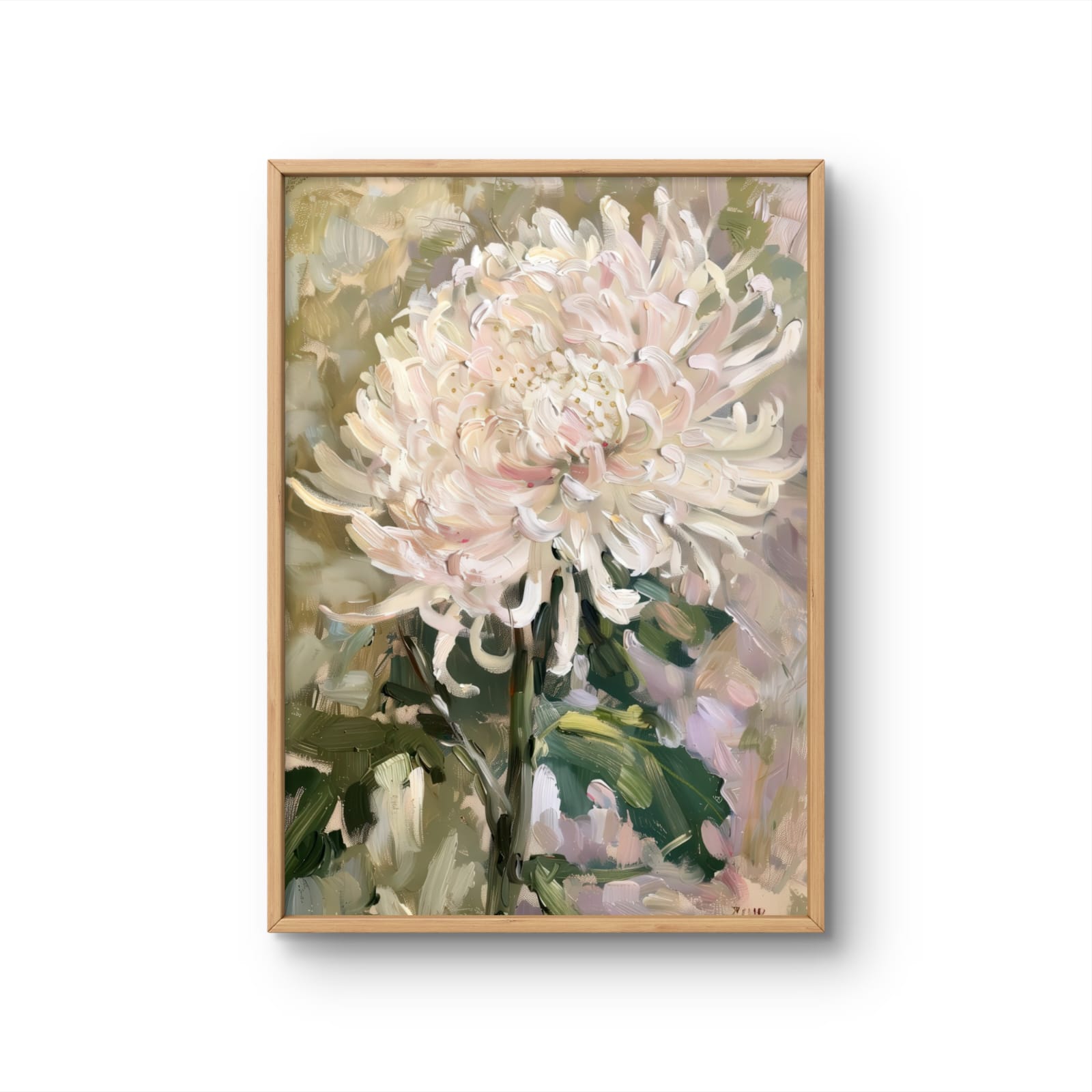 Framed artwork of a pink flower on a white background