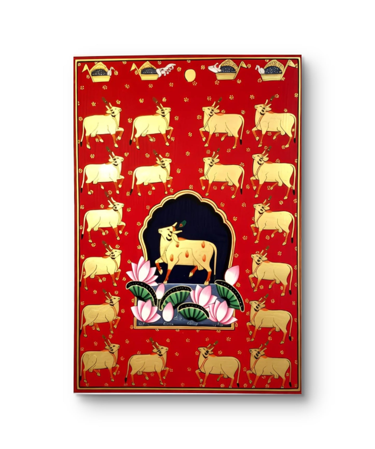 21 x 28.5 cms Hand-painted Pichwai Cow with Gold cows