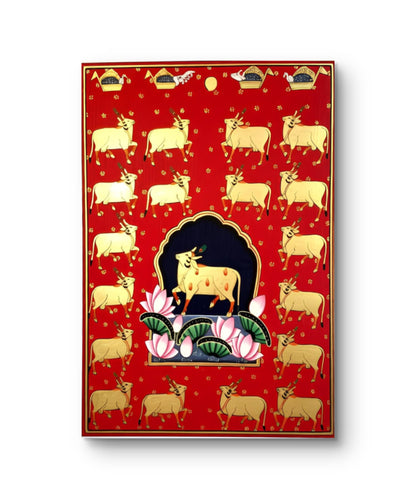 21 x 28.5 cms Hand-painted Pichwai Cow with Gold cows