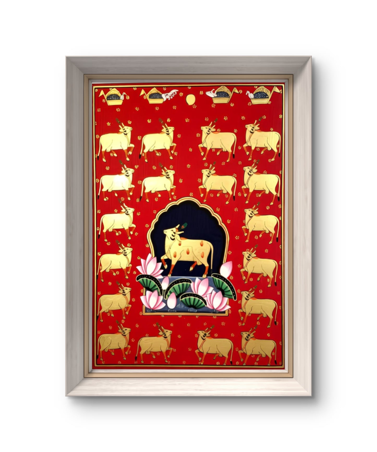 21 x 28.5 cms Hand-painted Pichwai Cow with Gold cows