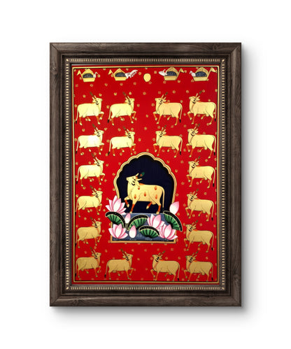 21 x 28.5 cms Hand-painted Pichwai Cow with Gold cows