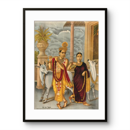 Krishna playing flute to dancing Radha